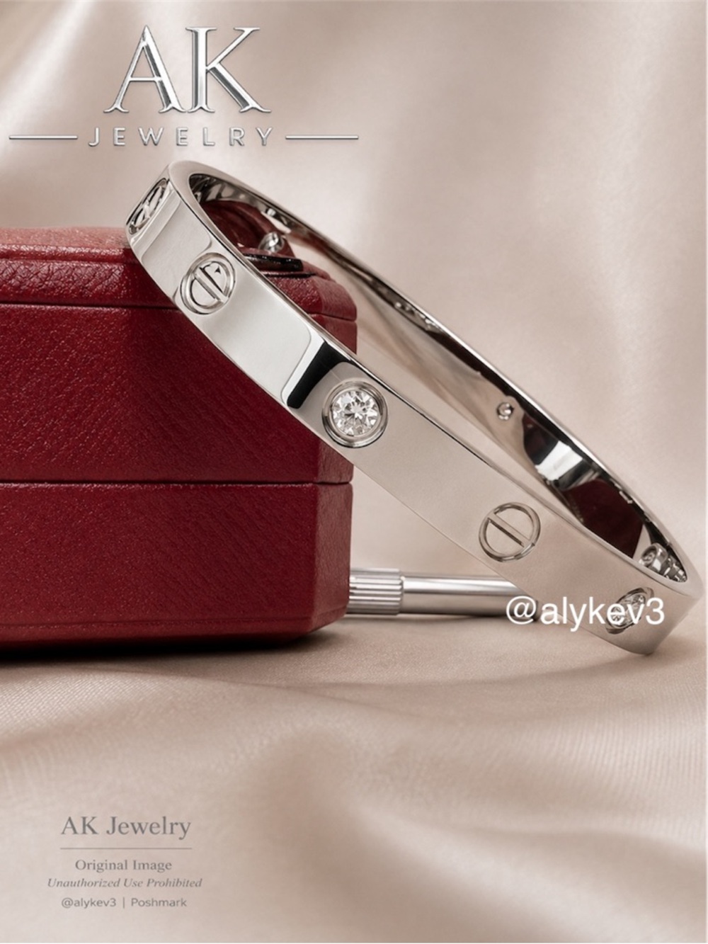 💎LUXURY MEN’S SILVER DIAMOND look Zircon Screw Bangle, Bracelet, Cuff